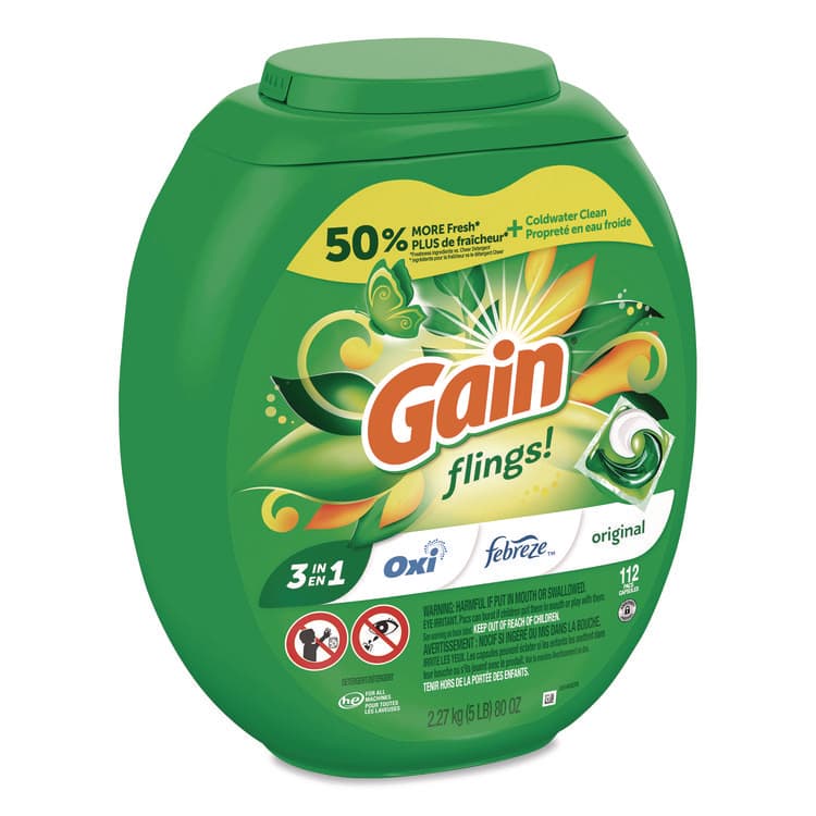 PROCTER & GAMBLE Flings Detergent Pods, Original, 112 Pods, 80 oz Tub (PGC02446) thumbnail 3