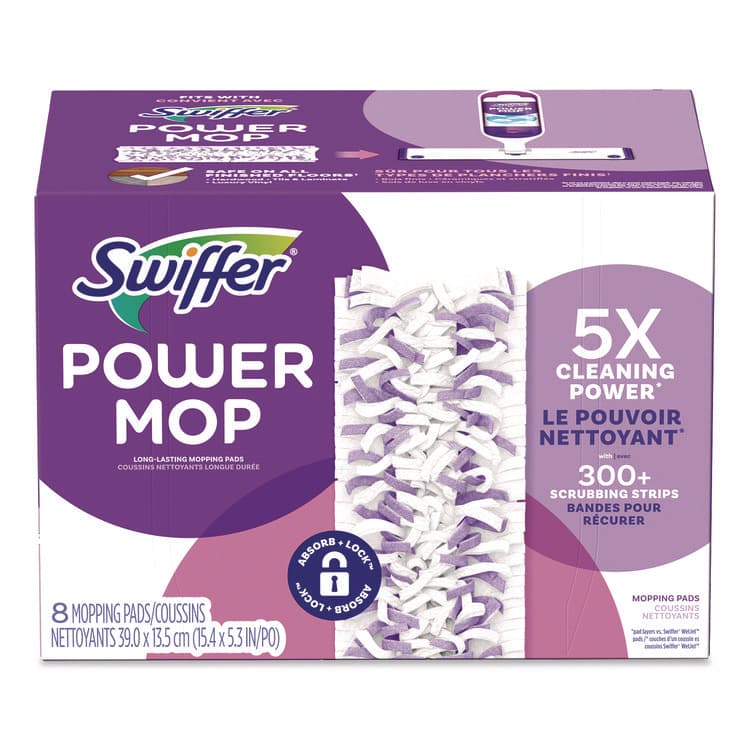 PROCTER & GAMBLE PowerMop Mopping Pads, 15.4 x 5.3, White/Purple, 8/Pack (PGC08189PK)