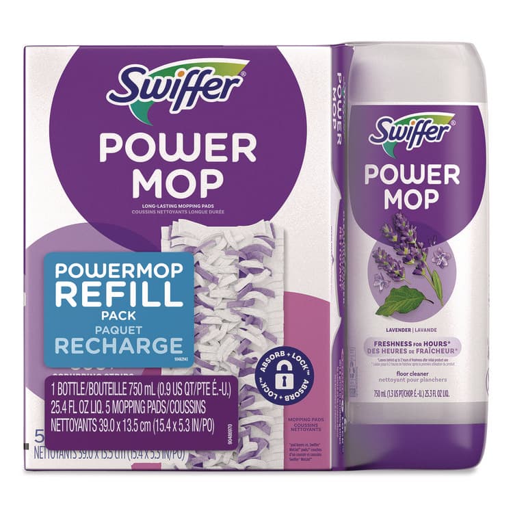 PROCTER & GAMBLE PowerMop Cleaning Solution and Pads Refill Pack, Lavender, 25.3 oz Bottle and 5 Pads/Pack (PGC09117EA)