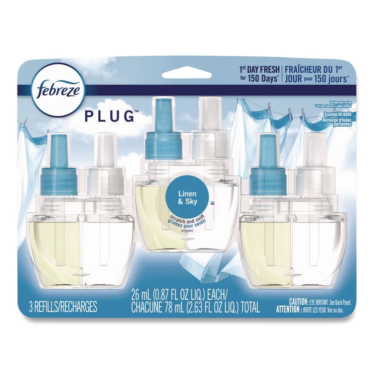PROCTER & GAMBLE PLUG Air Freshener Refills, Linen and Sky, 0.87 oz, 3/Pack (PGC54344EA)