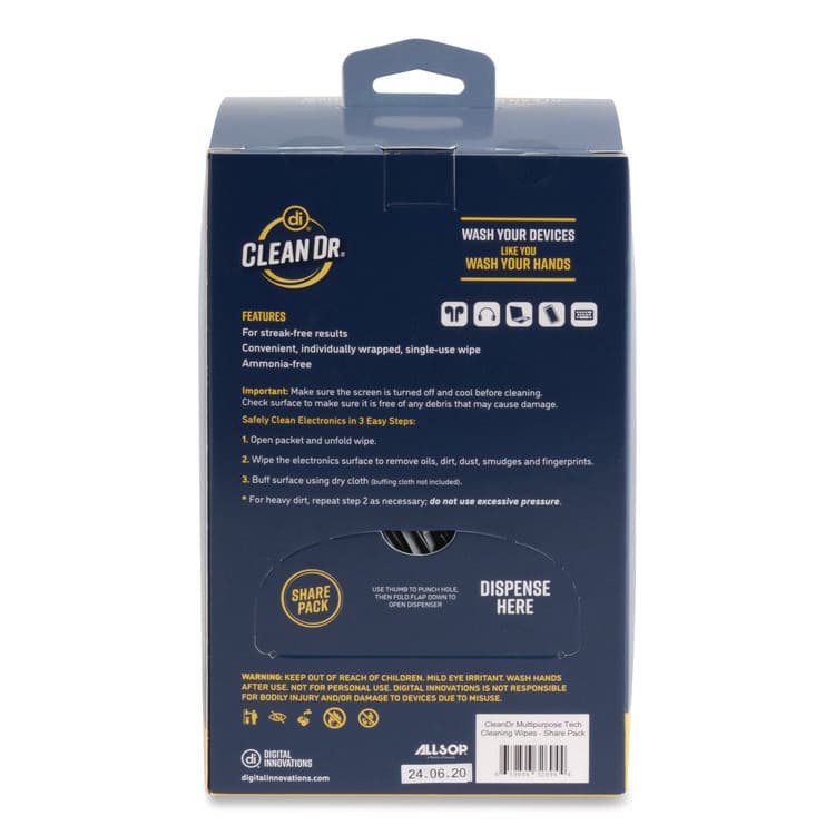 DIGITAL INNOVATIONS ScreenDr Multipurpose Tech Cleaning Wipes, 7 x 4, Unscented, White, 200/Pack (ASP32694) thumbnail 4