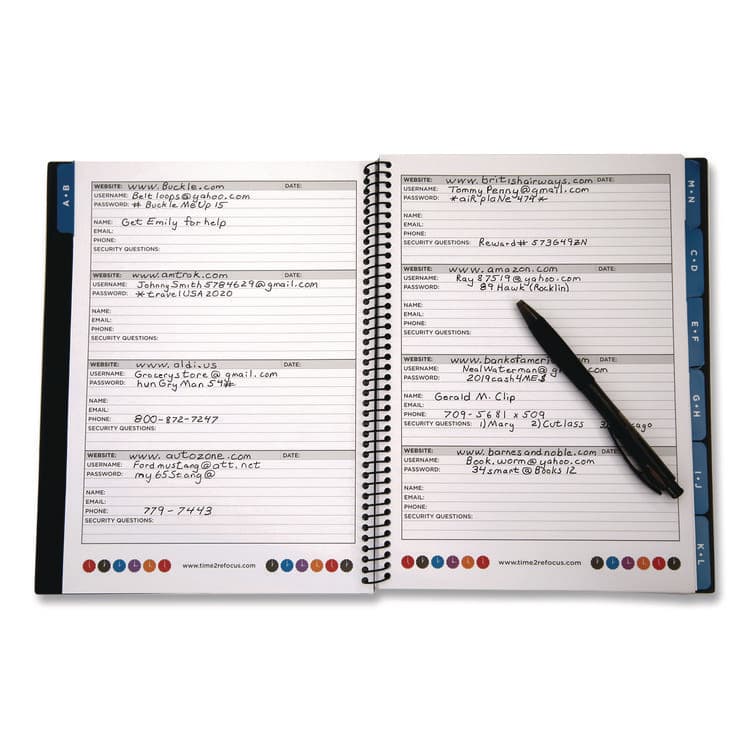 RE-FOCUS THE CREATIVE OFFICE Large Password Log Book, User-Name/Password Format, Black Cover, (48) 10 x 7.5 Sheets (RFCLARGEPWBOOKB) thumbnail 3
