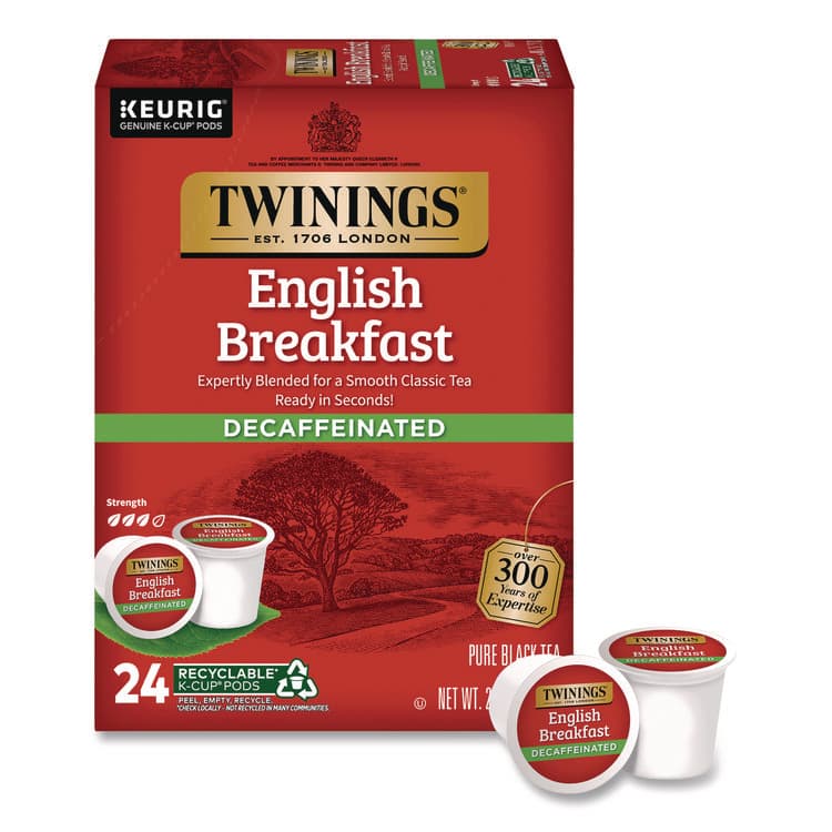 KEURIG DR PEPPER Tea K-Cups, English Breakfast Decaf, 0.11 oz, 24/Box (TWGTNA85784)