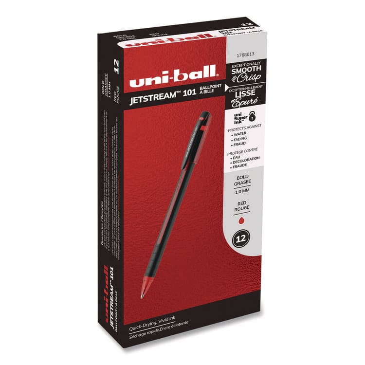 UNI Jetstream 101 Hybrid Gel Pen, Stick, Bold 1 mm, Red Ink, Black/Red Barrel, Dozen (UBC1768013)