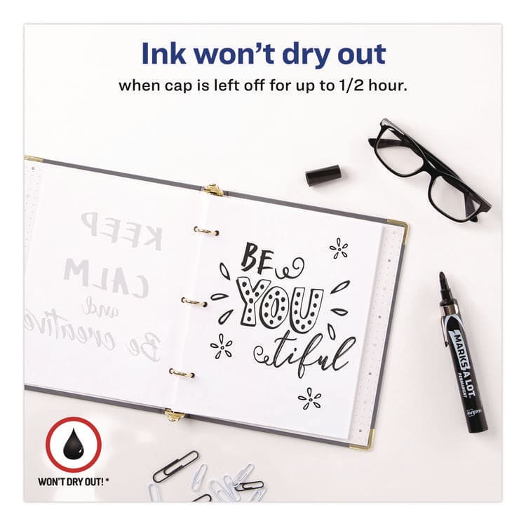 AVERY PRODUCTS CORPORATION MARKS A LOT Large Desk-Style Permanent Marker with Metal Pocket Clip, Broad Bullet Tip, Black (AVE24878EA) thumbnail 2