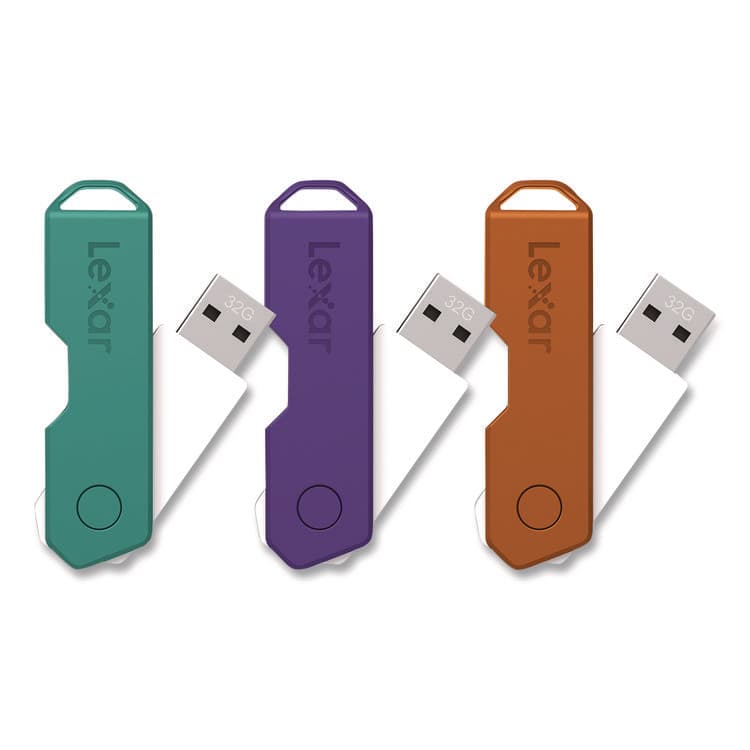 LEXAR MEDIA . Twist Turn2 USB 2.0 Flash Drive, 32 GB, Orange/Purple/Teal, 3/Pack (LXR24388082)