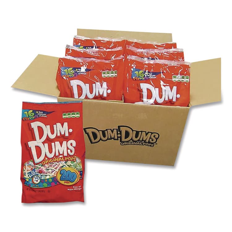 SPANGLER CANDY COMPANY Dum-Dum-Pops, Assorted Flavors, Individually Wrapped, 2 lb Bag, 200 Pieces/Bag, 6 Bags/Carton (SPA711) thumbnail 2