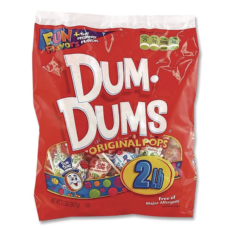 SPANGLER CANDY COMPANY Dum-Dum-Pops, Assorted Flavors, Individually Wrapped, 2 lb Bag, 200 Pieces/Bag, 6 Bags/Carton (SPA711) thumbnail 3
