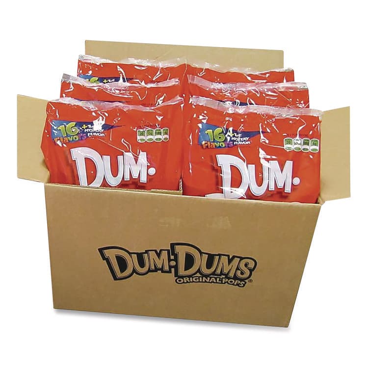 SPANGLER CANDY COMPANY Dum-Dum-Pops, Assorted Flavors, Individually Wrapped, 2 lb Bag, 200 Pieces/Bag, 6 Bags/Carton (SPA711)