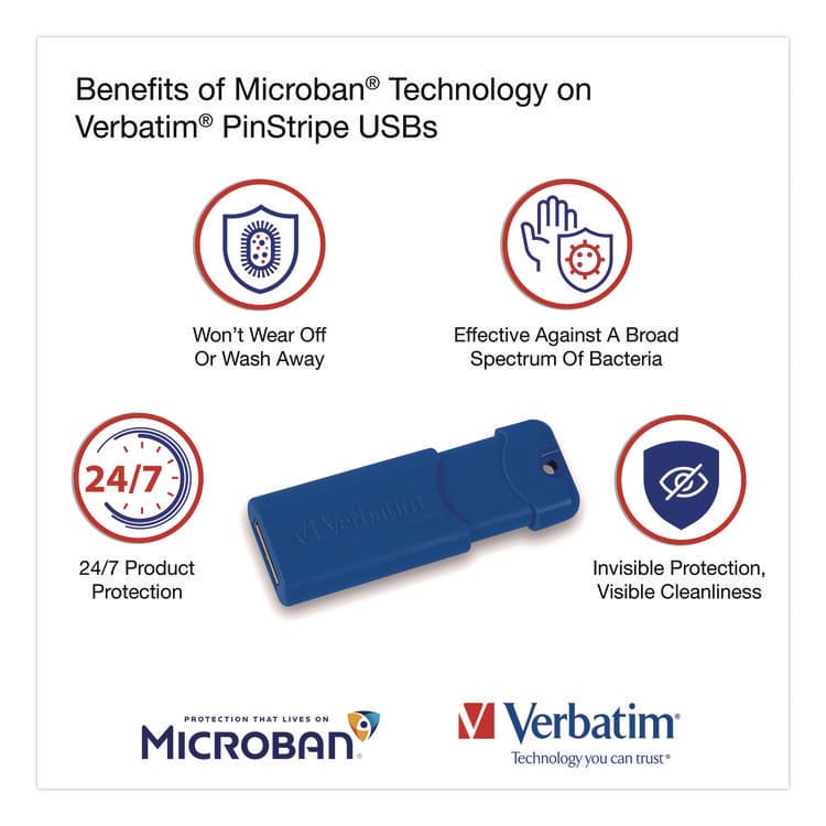 VERBATIM CORPORATION PinStripe USB 3.0 Flash Drive, 16 GB, Assorted Colors, 5/Pack (VER70387) thumbnail 3