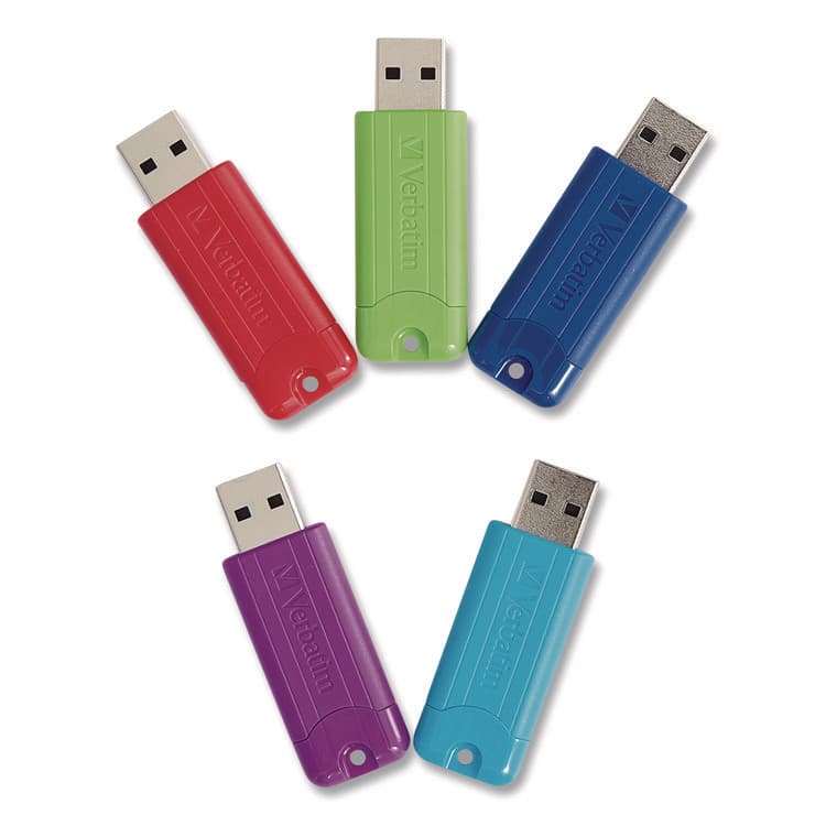 VERBATIM CORPORATION PinStripe USB 3.0 Flash Drive, 32 GB, Assorted Colors, 5/Pack (VER70388)