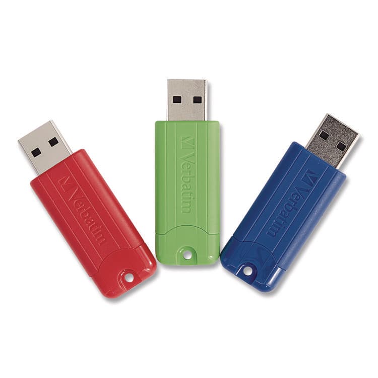 VERBATIM CORPORATION PinStripe USB 3.0 Flash Drive, 128 GB, Blue/Green/Red, 3/Pack (VER70390) thumbnail 4