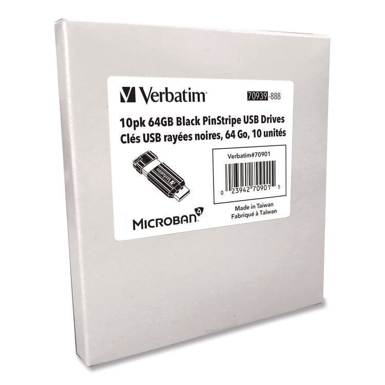VERBATIM CORPORATION Pinstripe USB 2.0 Flash Drive, 64 GB, Black, 10/Pack (VER70901) thumbnail 3