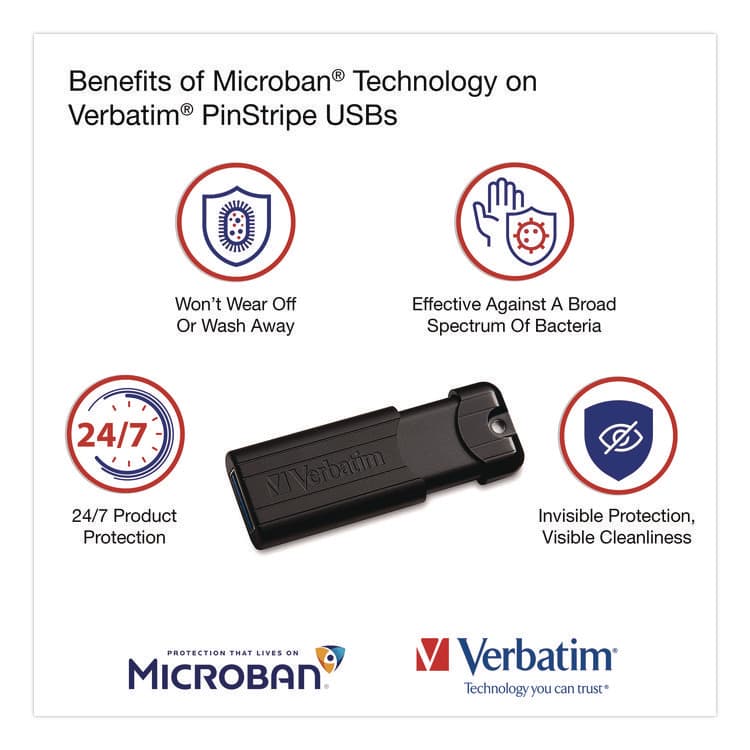 VERBATIM CORPORATION Pinstripe USB 3.2 Flash Drive, 32 GB, Black 10/Pack (VER70902) thumbnail 2