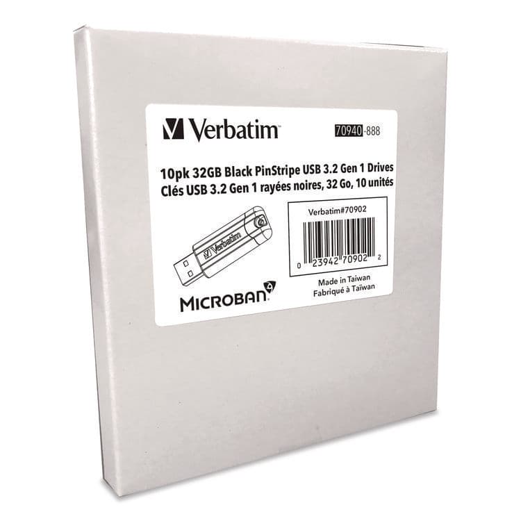 VERBATIM CORPORATION Pinstripe USB 3.2 Flash Drive, 32 GB, Black 10/Pack (VER70902) thumbnail 3