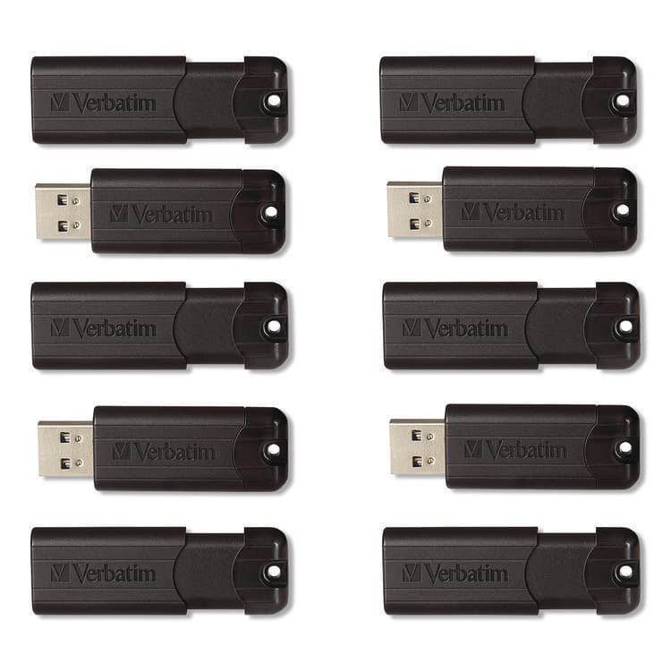 VERBATIM CORPORATION Pinstripe USB 3.2 Flash Drive, 32 GB, Black 10/Pack (VER70902)