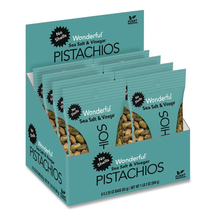 PARAMOUNT FARMS . Wonderful No Shells Pistachios, Sea Salt and Vinegar, 2.25 oz Bag, 8/Box (WONPAR70033)