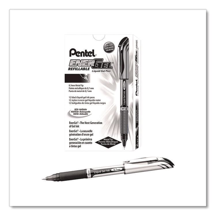 PENTEL OF AMERICA EnerGel Deluxe Gel Pen, Stick, Medium 0.7 mm, Black Ink, Silver/Black Barrel, Dozen (PENBL57ADZ) thumbnail 3
