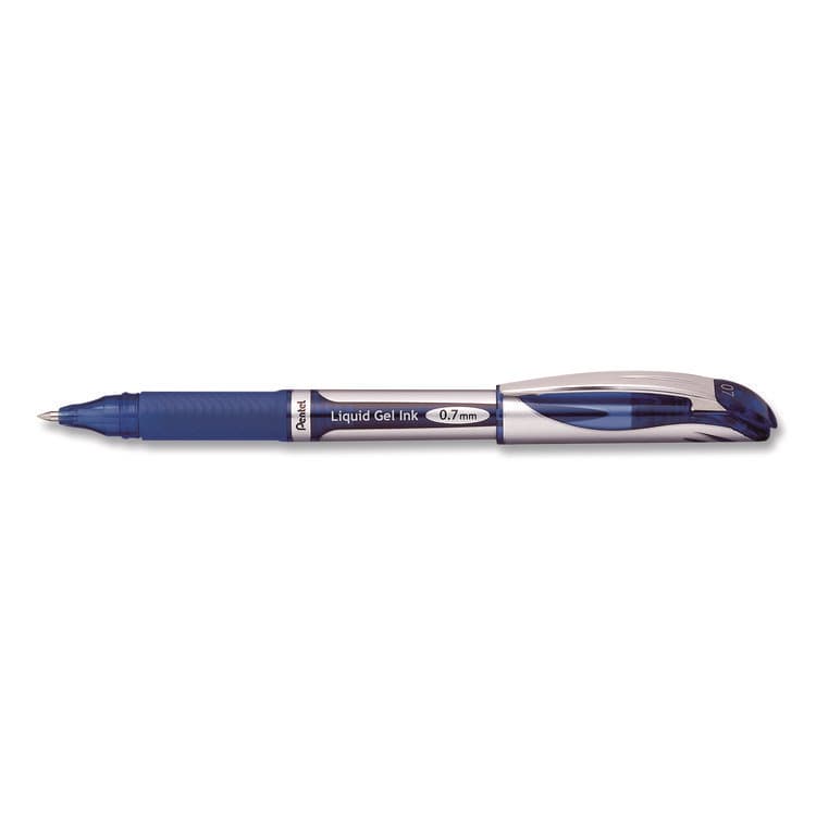 PENTEL OF AMERICA EnerGel Deluxe Gel Pen, Stick, Medium 0.7 mm, Blue Ink, Silver/Blue Barrel, Dozen (PENBL57CDZ) thumbnail 3