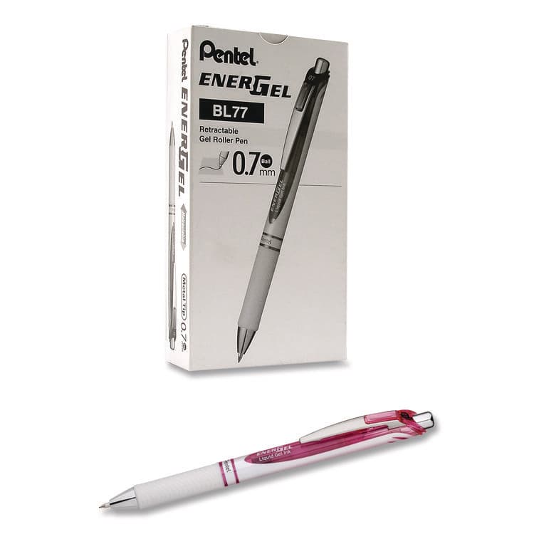 PENTEL OF AMERICA EnerGel RTX Deluxe Gel Pen, Retractable, Medium 0.7 mm, Black Ink, Pearl/Translucent Pink Barrel, Dozen (PENBL77PWPADZ) thumbnail 3