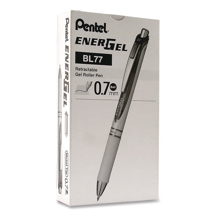 PENTEL OF AMERICA EnerGel RTX Deluxe Gel Pen, Retractable, Medium 0.7 mm, Black Ink, Pearl/Translucent Pink Barrel, Dozen (PENBL77PWPADZ)
