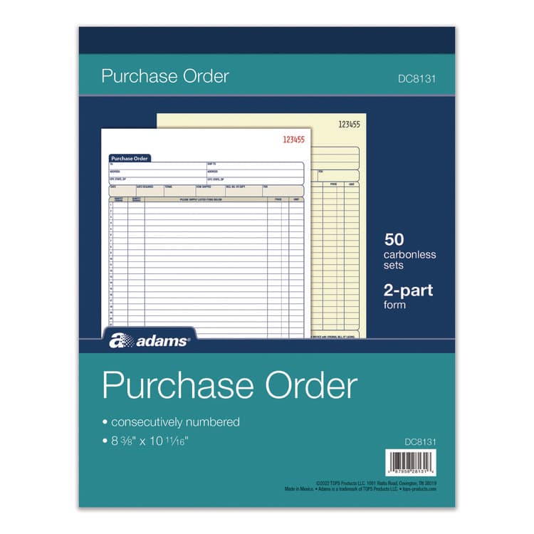 CARDINAL BRANDS . Multipart Purchase Order Pad, Two-Part Carbonless, 8.38 x 10.19, 50 Forms Total (ABFDC8131)
