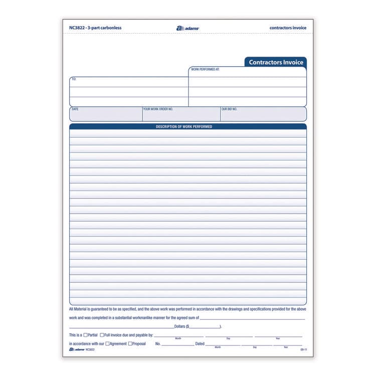 CARDINAL BRANDS . Multipart Contractor Invoice Forms, Three-Part Carbonless, 8.5 x 10.94, 100 Forms Total (ABFNC3822) thumbnail 2