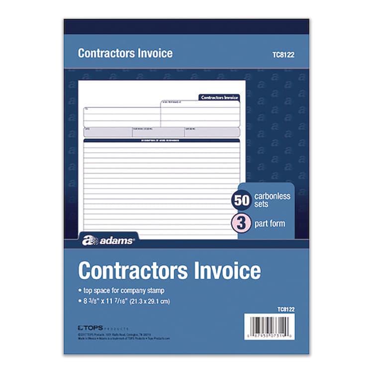 CARDINAL BRANDS . Multipart Contractors Invoice Pad, Three-Part Carbonless, 8.34 x 10.84, 50 Forms Total (ABFTC8122)