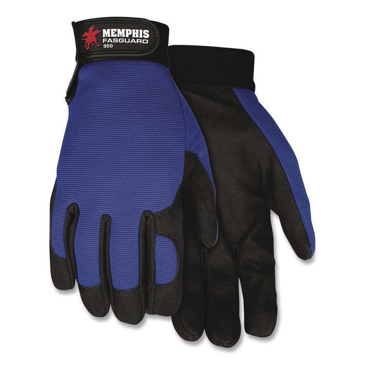 MCR SAFETY Memphis Gloves Fasguard Clarino Synthetic Leather Palm Multi-Task Gloves, 9" Long, Large, Blue/Black, Pair (CRW900L)