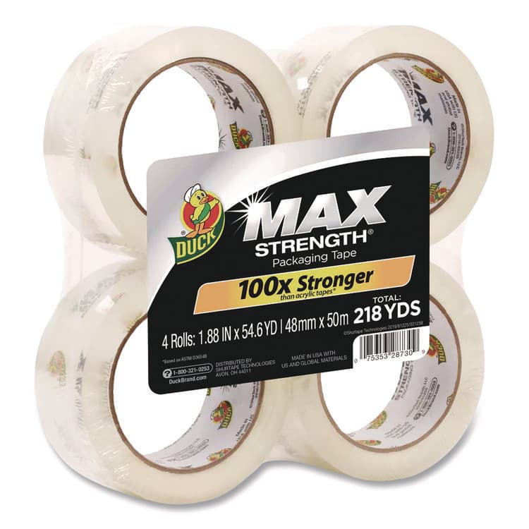 SHURTAPE TECHNOLOGIES Max Packing Tape, 3" Core, 1.88" x 54.6 yds, Crystal Clear, 4 Rolls/Pack (DUC241511)