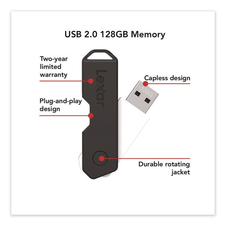LEXAR MEDIA . Twist Turn2 USB 2.0 Flash Drive, 128 GB, Black (LXR24388081) thumbnail 2