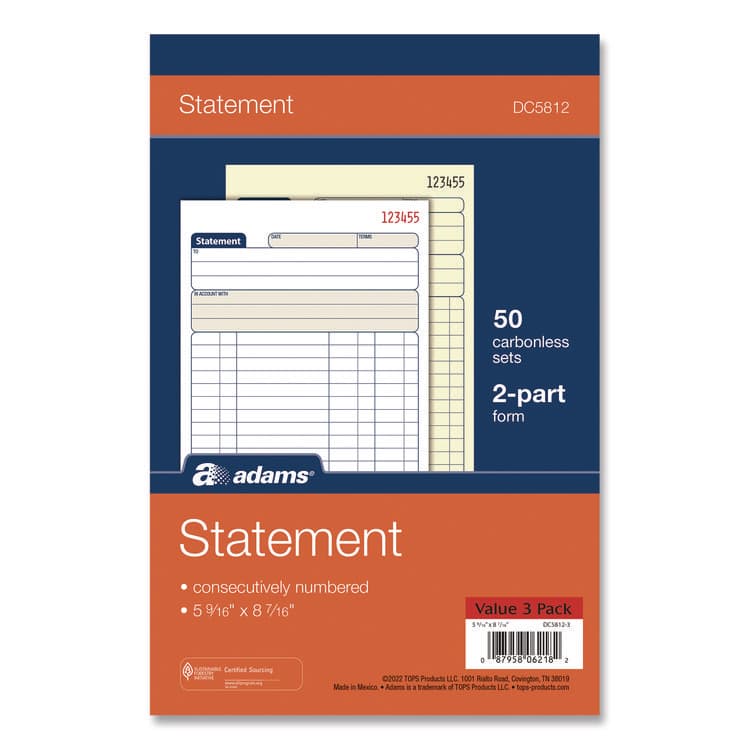 CARDINAL BRANDS . Multipart Statement Pad, Two-Part Carbonless, 5.56 x 7.94, 50 Sets/Pad, 3 Pads/PK (TOPDC58123)