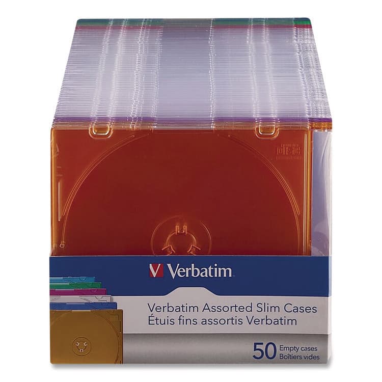 VERBATIM CORPORATION Slim Cases for CD, DVD and Blu-Ray, Assorted Colors, 50/Pack (VER71128)