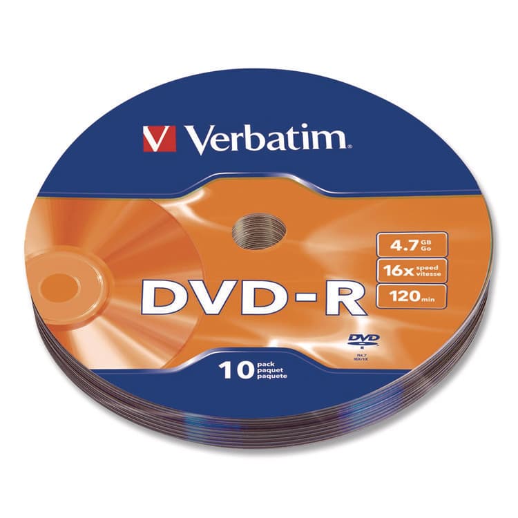 VERBATIM CORPORATION DVD-R Recordable Disc, 4.7 GB, 16x, Wrap, Silver, 10/Pack (VER97901)