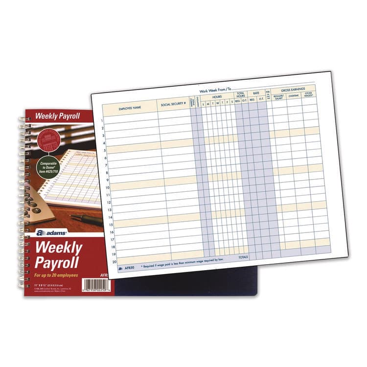 CARDINAL BRANDS . Weekly Payroll Record Book for 20 Employees, Two-Page Spread: 36 Columns, Royal Blue Cover, 8.5 x 11 Sheets, 56 Sheets/Book (ABFAFR50) thumbnail 4