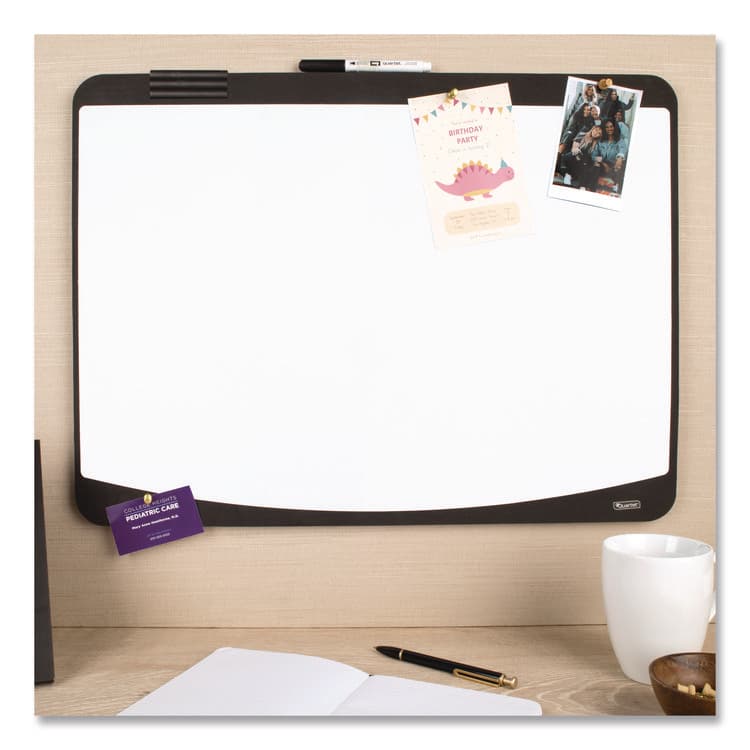 QUARTET MFG. Tack/Write Dry Erase Marker Board, 25.5" x 17.5", Black/White Surface, Black Plastic Frame (QRT06355BK) thumbnail 3