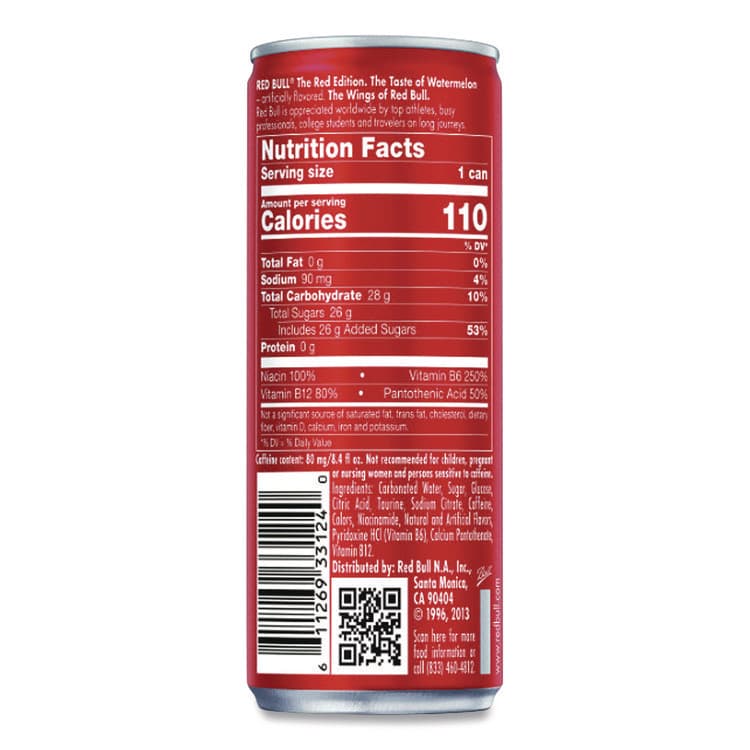 RED BULL GMBH The Red Edition Energy Drink, Watermelon, 8.4 oz Can, 24/Carton (RDBRBD45448) thumbnail 3