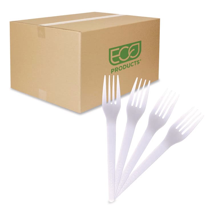 ECO-PRODUCTS,INC. Plantware CPLA Cutlery, Fork, White, 1,000/Carton (ECOEPS017)