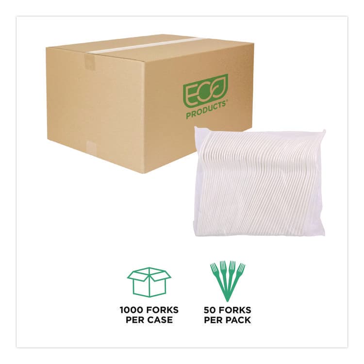 ECO-PRODUCTS,INC. Plantware CPLA Cutlery, Fork, White, 1,000/Carton (ECOEPS017) thumbnail 2