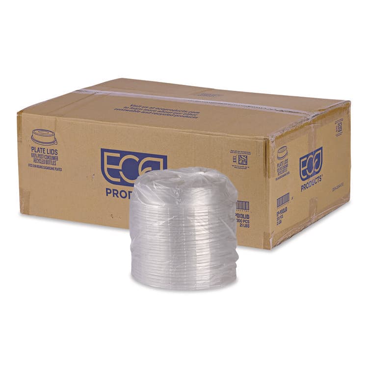 ECO-PRODUCTS,INC. 100% Recycled Content Round Plate Lids, Plastic, 9" dia x 1.5" h, Clear, 300/Carton (ECOEPP013LID)