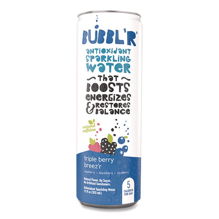 BUBBL'R Antioxidant Sparkling Water, Triple Berry Breez'r, 12 oz Can, 12 Cans/Carton (BBBWIC00028) thumbnail 2