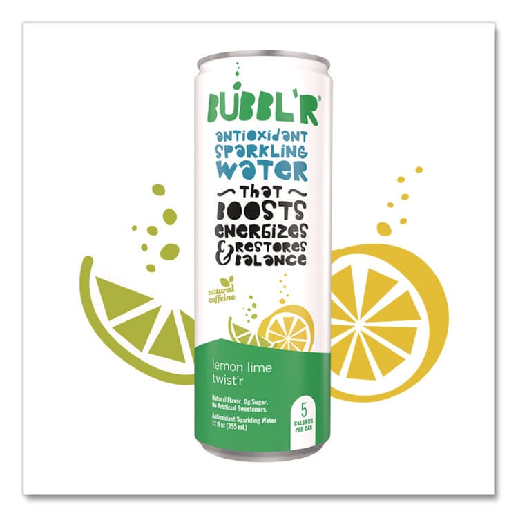 BUBBL'R Antioxidant Sparkling Water, Lemon Lime Twist'r, 12 oz Can, 12 Cans/Carton (BBBWIC60014) thumbnail 4