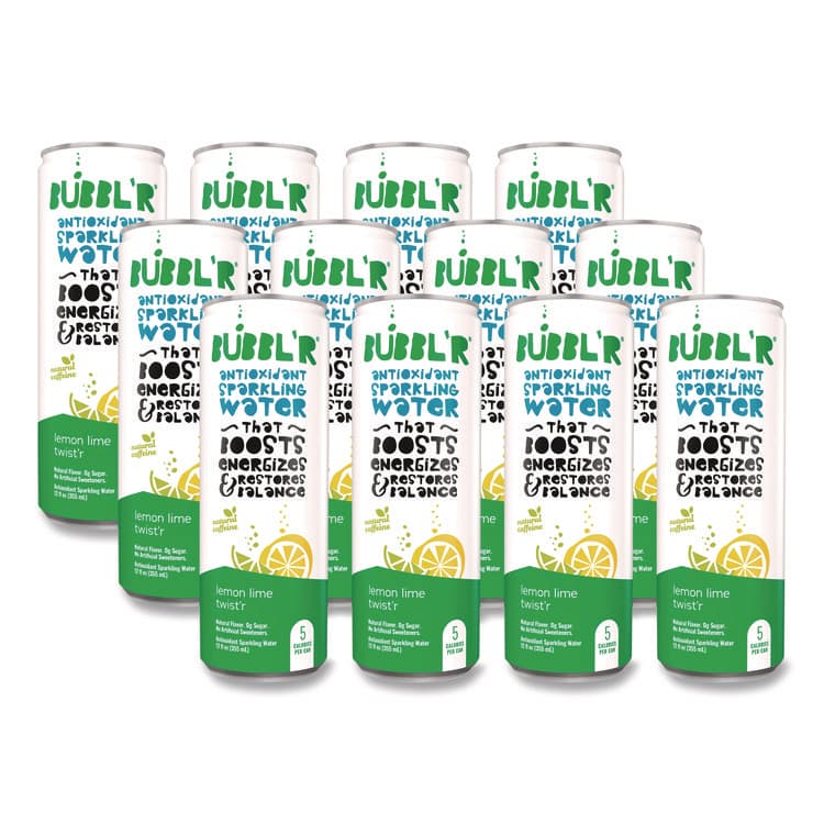 BUBBL'R Antioxidant Sparkling Water, Lemon Lime Twist'r, 12 oz Can, 12 Cans/Carton (BBBWIC60014)