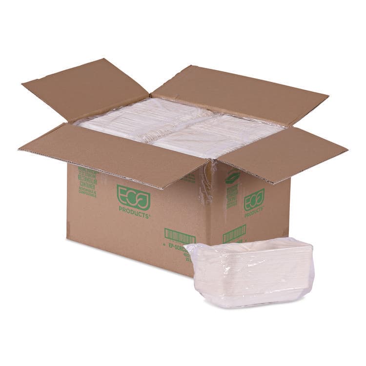 ECO-PRODUCTS,INC. WorldView Vanguard Rectangular Container, 32 oz, 4.71 x 7.01 x 1.04, White, Sugarcane Fiber, 400/Carton (ECOEPSCRC32NFA)