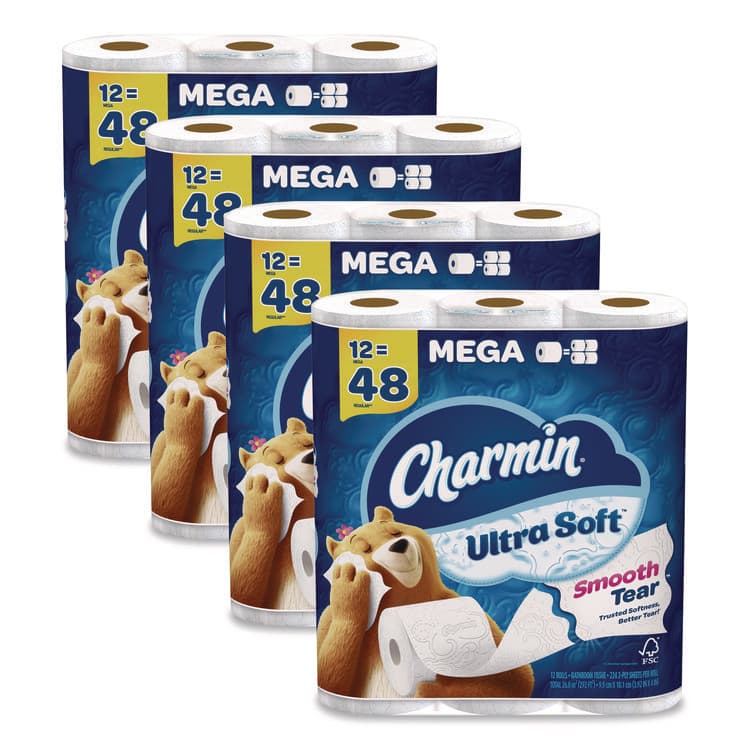 PROCTER & GAMBLE Ultra Soft Bathroom Tissue, Mega Roll, Septic Safe, 2-Ply, White, 224 Sheets/Roll, 12 Rolls/Pack, 4 Packs/Carton (PGC08813)