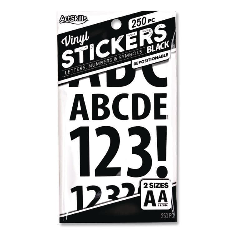 ARTSKILLS Poster and Bulletin Board Vinyl Letters and Numbers, 1" Tall Letters, 2" Tall Numbers, Black Characters, 250/Pack (ASKPA1349)