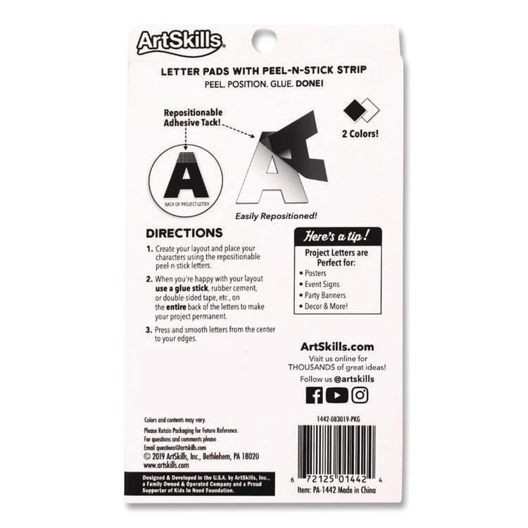 ARTSKILLS Black and White Poster Letters and Numbers, 10" Tall, Assorted Character Colors, 310/Pack (ASKPA1442) thumbnail 2