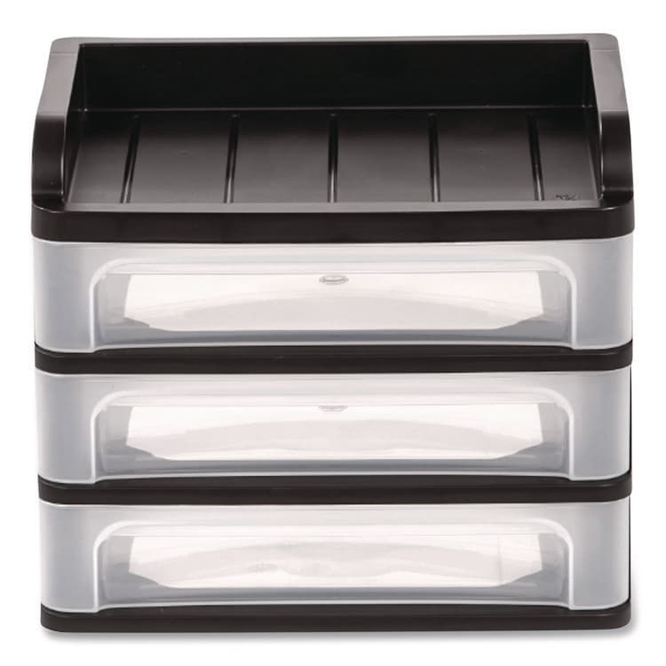 IRIS USA, Small Three-Drawer Desktop Storage, 3 Sections, 9.13 x 6.88 x 8.13, Black/Clear (IRS150163) thumbnail 2
