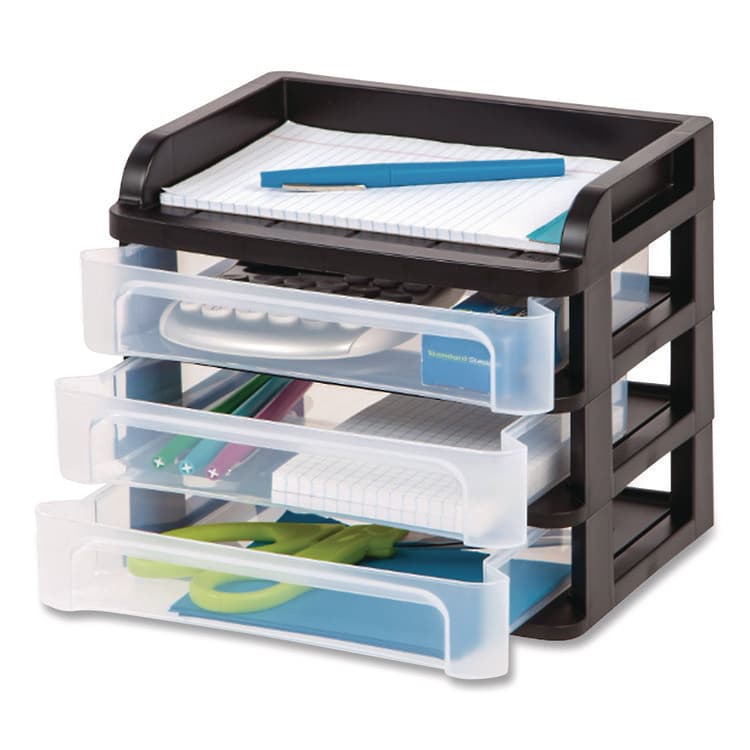 IRIS USA, Small Three-Drawer Desktop Storage, 3 Sections, 9.13 x 6.88 x 8.13, Black/Clear (IRS150163) thumbnail 3