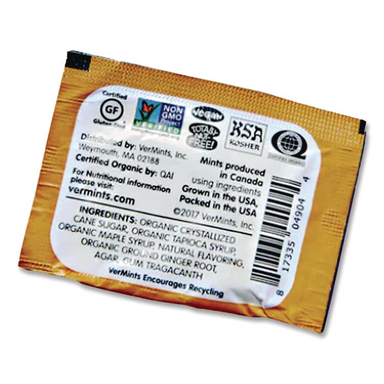 VERMINTS . VerMints Organic Mints/Pastilles, Gingermint, 2 Mints/0.7 oz Individually Wrapped, 100/Box (VEMVNT00994) thumbnail 4